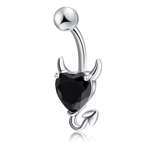 Bauchnabelpiercing Teufel mit schwarzem Stein 1.6 × 10 mm - piercinglux.com