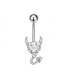 Bauchnabelpiercing Teufel mit Weißem Stein 1.6 × 10 mm