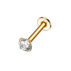 Labret Chirurgenstahl Goldfarben mit Weißem Zirkonia 1.2 mm