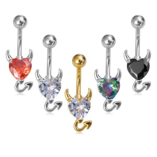 Bauchnabelpiercing Teufel mit Weißem Stein 1.6 × 10 mm - piercinglux.com