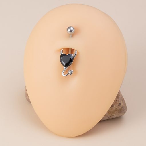 Bauchnabelpiercing Teufel mit schwarzem Stein 1.6 × 10 mm - piercinglux.com