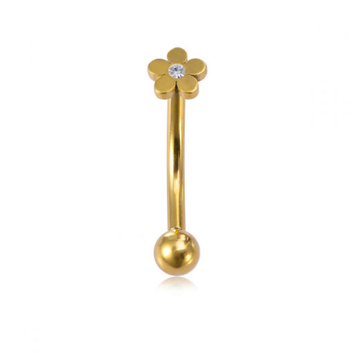 Piercing-Banane Stahl Goldfarben Blumenmotiv - piercinglux.com