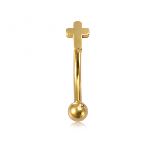 Bananenpiercing Stahl Goldfarben Kreuz - piercinglux.com