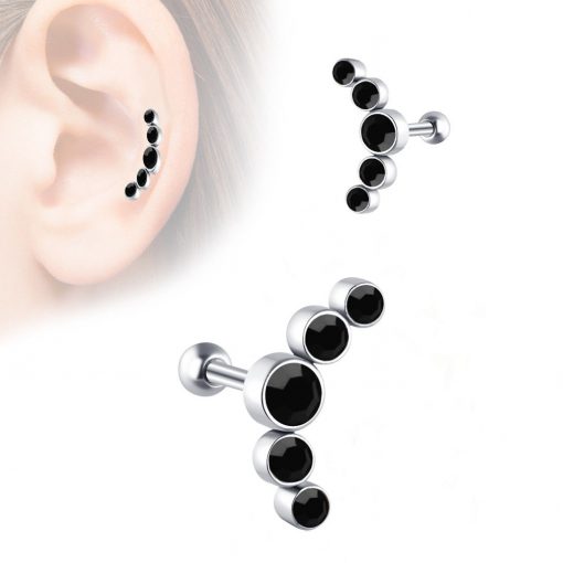 Helix-Flat-Piercing Cluster mit Schwarzen Kristallen - piercinglux.com