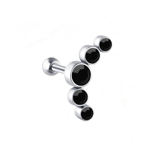Helix-Flat-Piercing Cluster mit Schwarzen Kristallen - piercinglux.com