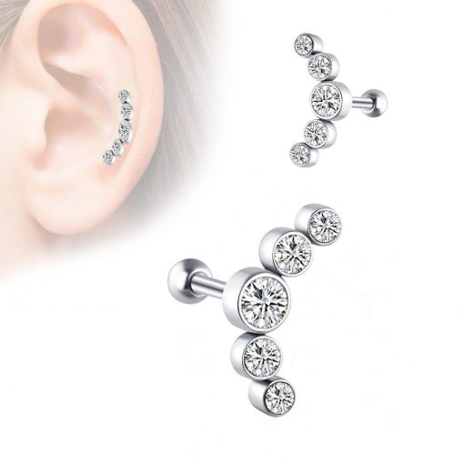 Helix-Flat-Piercing Cluster mit Weißen Kristallen - piercinglux.com