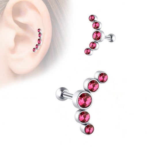 Helix-Flat-Piercing Cluster mit Rosa Kristallen - piercinglux.com