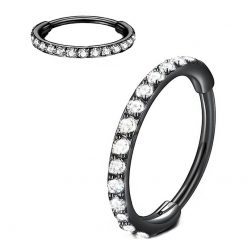 Clicker-Ring Schwarz mit Weißen Zirkonia