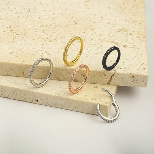 Clicker-Ring Goldfarben mit Weißen Zirkonia - piercinglux.com