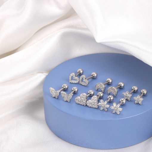 Ohrpiercing Stahl Zirkonia Klassische Blume - piercinglux.com