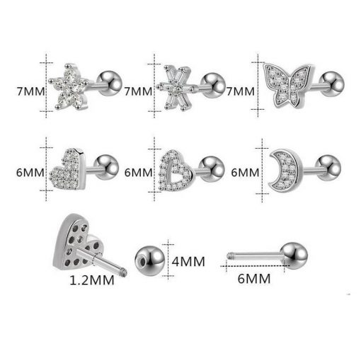 Ohrpiercing Stahl Zirkonia Klassische Blume - piercinglux.com