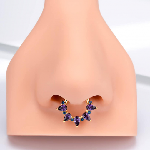 Kolczyk Kółko clicker septum z kolorowymi cyrkoniami Złoty