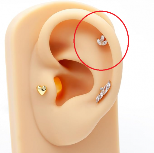 Labret tytanowy cyrkonie złoty Liść 1.2 х 8