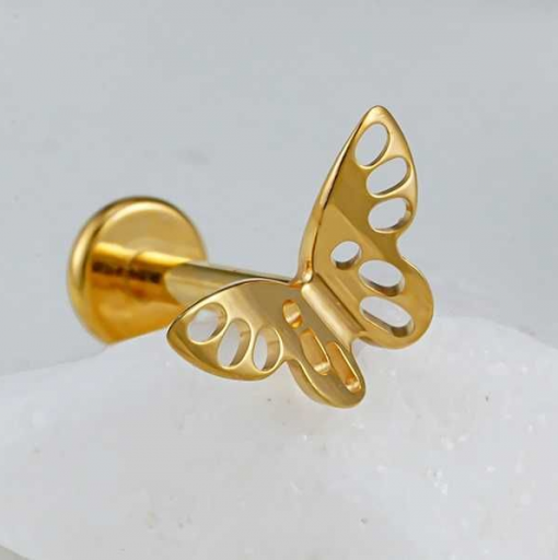 Labret tytanowy złoty Motyl 1.2 х 8