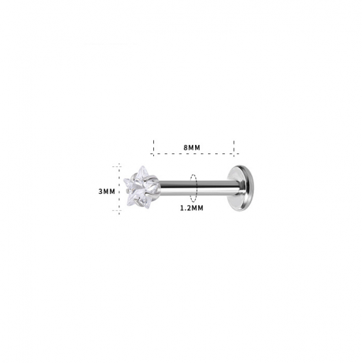 Labret ze stali srebrny Gwiazda przezroczysta 1.2 х 8