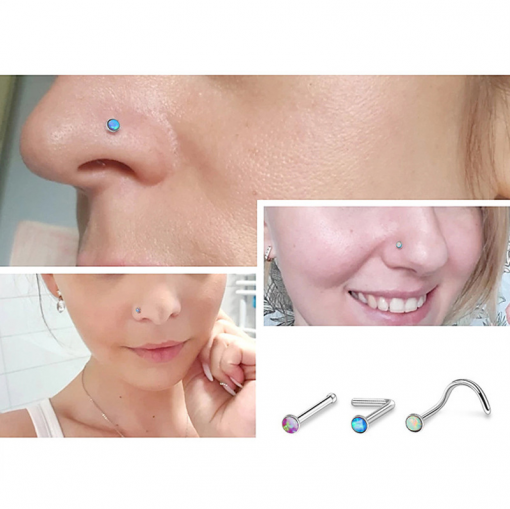 Kolczyk do nosa prosty nostril Opal Liliowy