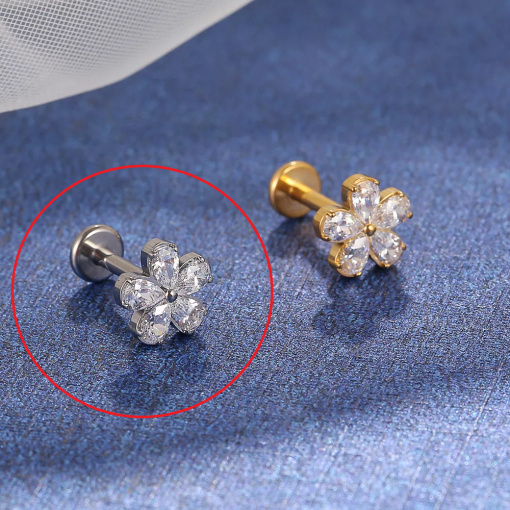 Labret tytanowy srebrny cyrkonie Kwiatek 1.2 х 8