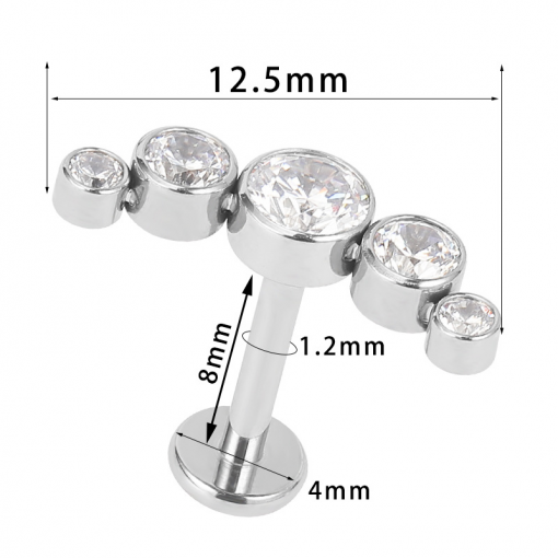 Labret tytanowy helix cyrkonie srebrny 1.2 х 8