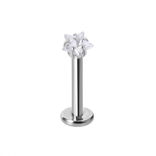 Labret ze stali srebrny Gwiazda przezroczysta 1.2 х 8