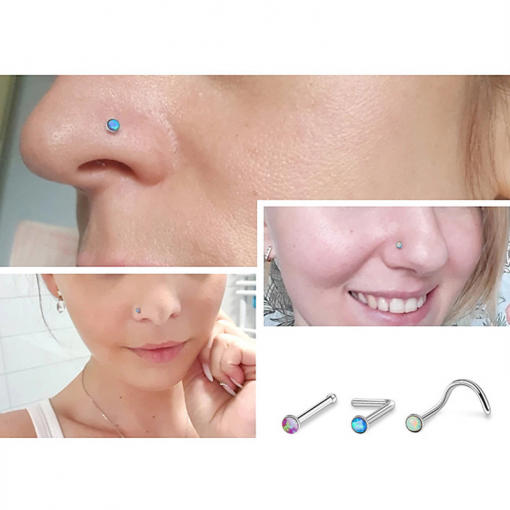 Kolczyk do nosa nostril zakręcony Opal Liliowy
