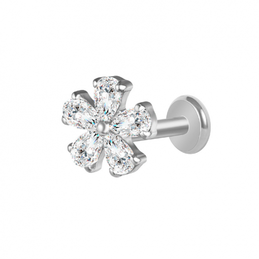 Labret tytanowy srebrny cyrkonie Kwiatek 1.2 х 8