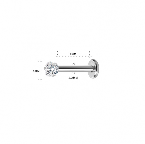 Labret ze stali srebrny Serce przezroczyste 1.2 х 8