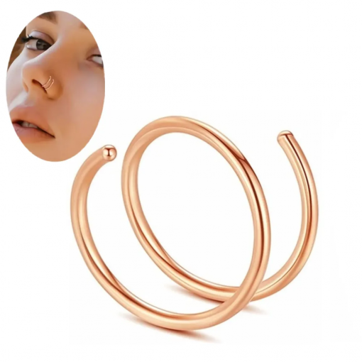 Kolczyk Podwójne kółko spirala piercing Różowe złoto 0.8