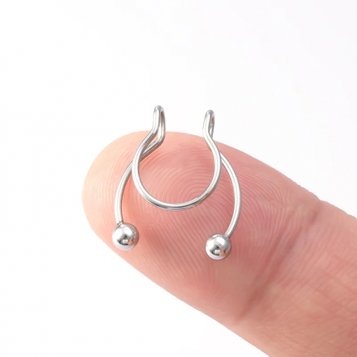Fake piercing do nosa rozginany z kulkami Srebrny