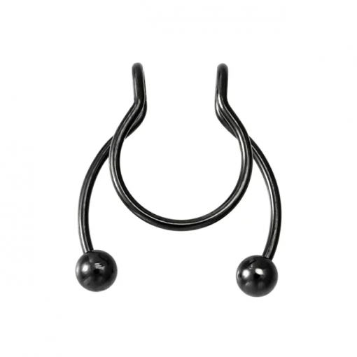 Fake piercing do nosa rozginany z kulkami Czarny