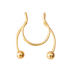 Fake piercing do nosa rozginany z kulkami Złoty