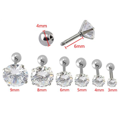 Stahl Barbell Zirkonia Rund - piercinglux.com