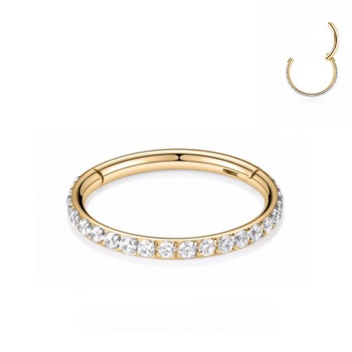Clicker-Ring Goldfarben mit Weißen Zirkonia - piercinglux.com