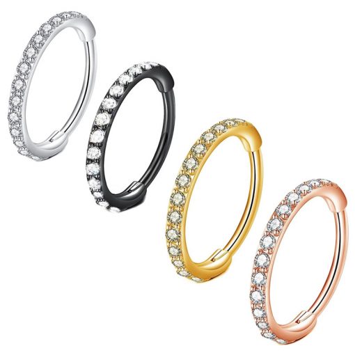 Clicker-Ring Roségold mit weißen Zirkonia - piercinglux.com