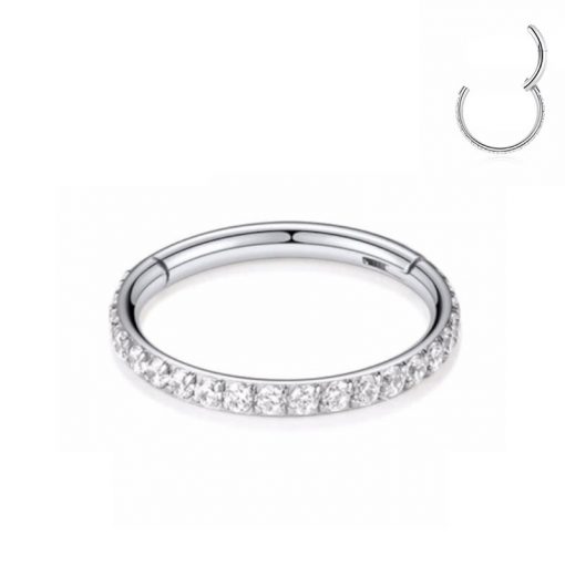 Clicker-Ring Silber mit weißen Zirkonia - piercinglux.com