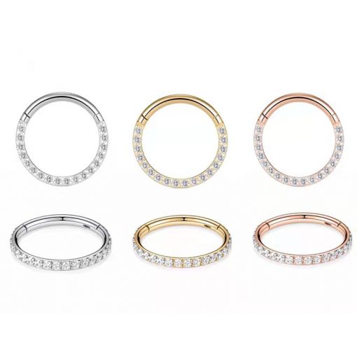 Clicker-Ring Goldfarben mit Weißen Zirkonia - piercinglux.com