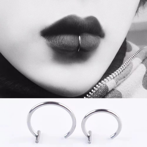 Fake kolczyk do ust lip ring bez przekłuwania Srebrny
