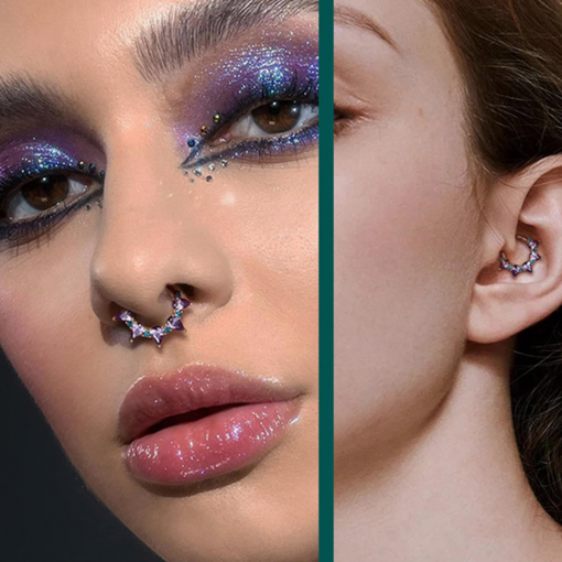 Kolczyk Kółko clicker septum z kolorowymi cyrkoniami Srebrny