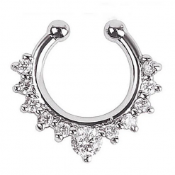 Fake piercing do nosa z kryształkami Srebrny