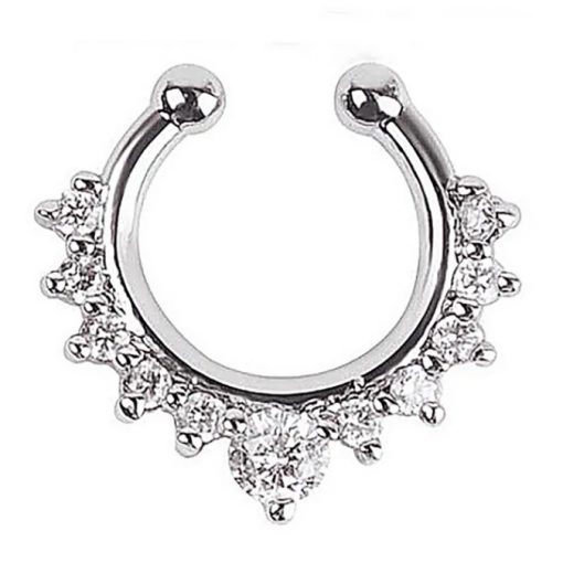 Fake piercing do nosa z kryształkami Srebrny