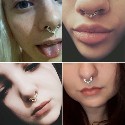 Fake piercing do nosa z kryształkami Złoty
