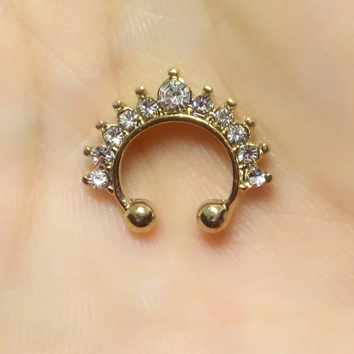Fake piercing do nosa z kryształkami Złoty