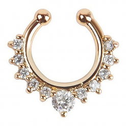 Fake piercing do nosa z kryształkami Złoty