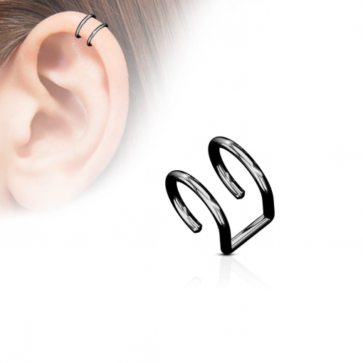 Fake piercing do ucha podwójny rozginany Czarny