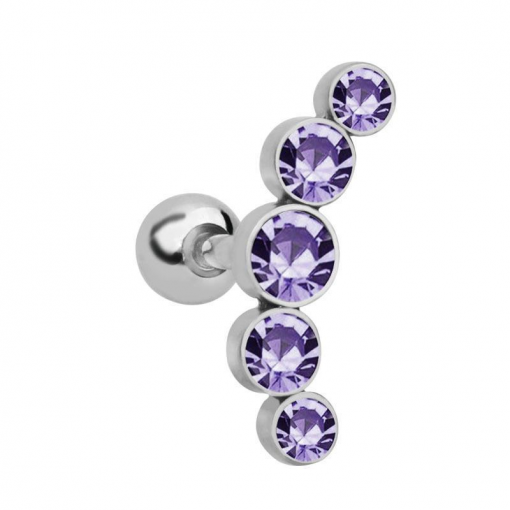 Kolczyk do piercingu helix flat cluster z Fioletowymi kryształkami