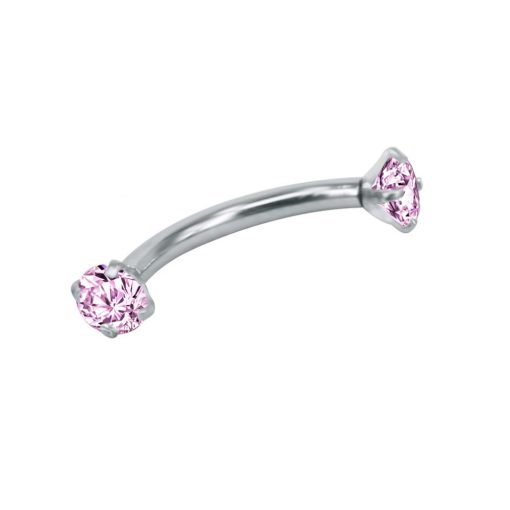 Gebogene Stab Stahl mit rosa Steinbesatz - piercinglux.com