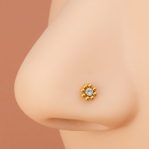 Nostril-Piercing Blume mit Stein Goldfarben - piercinglux.com