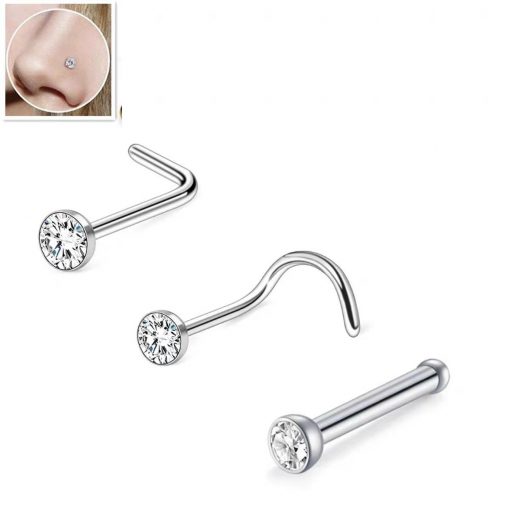 Nostrilpiercing Stahl Mit Stein Bezel-Fassung L-Form - piercinglux.com