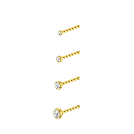 Nostrilpiercing Stahl Goldfarben Mit Stein Bezel-Fassung Gerade Form - piercinglux.com