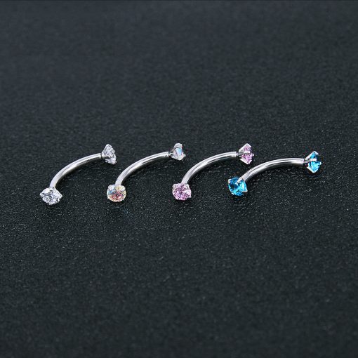 Gebogene Stab Stahl mit bunten Steinen - piercinglux.com