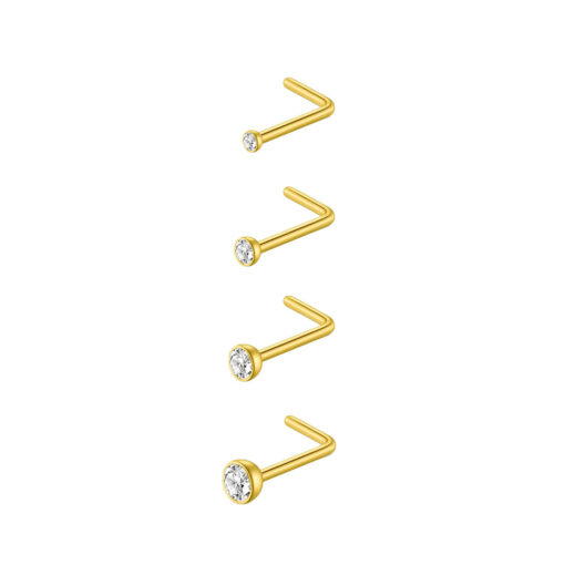 Nostril-Piercing Stahl Goldfarben mit Stein im Bezel-Fassung L-Form - piercinglux.com